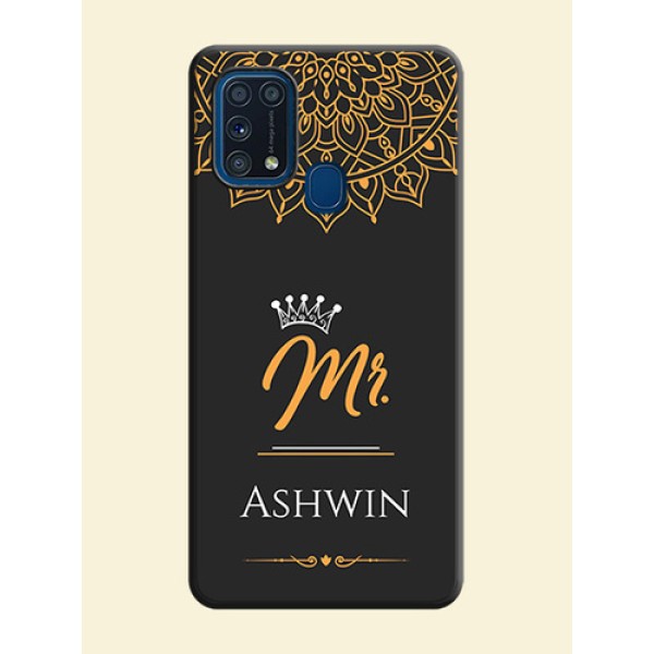 Mr Name with Floral Design on Personalised Space Black Soft Matte Cases - Galaxy M31 Mr Name with Floral Design on Personalised Space Black Soft Matte Cases - Galaxy M31