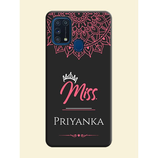 Mrs Name with Floral Design on Space Black Personalized Soft Matte Phone Covers - Galaxy M31 Mrs Name with Floral Design on Space Black Personalized Soft Matte Phone Covers - Galaxy M31