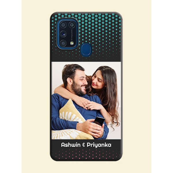 Faded Dots with Grunge Photo Frame and Text on Space Black Custom Soft Matte Phone Cases - Galaxy M31 Faded Dots with Grunge Photo Frame and Text on Space Black Custom Soft Matte Phone Cases - Galaxy M31