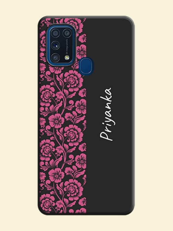 Pink Floral Pattern Design With Custom Text On Space Black Personalized Soft Matte Phone Covers -Samsung Galaxy M31