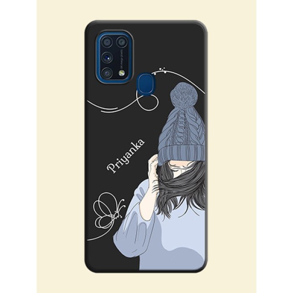 Girl With Blue Winter Outfiit Custom Text Design On Space Black Personalized Soft Matte Phone Covers -Samsung Galaxy M31