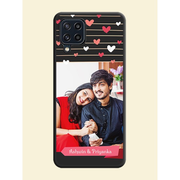 Love Pattern with Name on Pink Ribbon on Photo on Space Black Soft Matte Back Cover - Galaxy M32 4G Prime Edition Love Pattern with Name on Pink Ribbon on Photo on Space Black Soft Matte Back Cover - Galaxy M32 4G Prime Edition