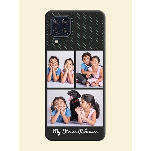 Cross Dotted Pattern with 2 Image Holder on Personalised Space Black Soft Matte Cases - Galaxy M32 4G Prime Edition Cross Dotted Pattern with 2 Image Holder on Personalised Space Black Soft Matte Cases - Galaxy M32 4G Prime Edition