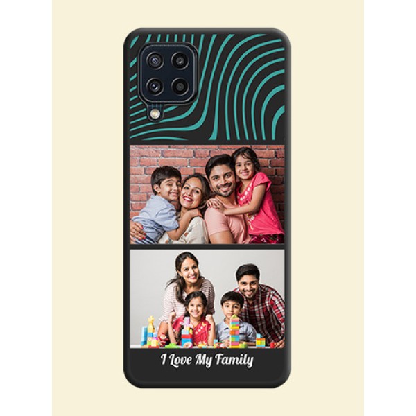 Wave Pattern with 2 Image Holder on Space Black Personalized Soft Matte Phone Covers - Galaxy M32 4G Prime Edition Wave Pattern with 2 Image Holder on Space Black Personalized Soft Matte Phone Covers - Galaxy M32 4G Prime Edition