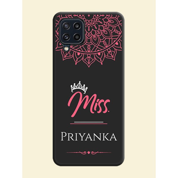 Mrs Name with Floral Design on Space Black Personalized Soft Matte Phone Covers - Galaxy M32 4G Prime Edition Mrs Name with Floral Design on Space Black Personalized Soft Matte Phone Covers - Galaxy M32 4G Prime Edition