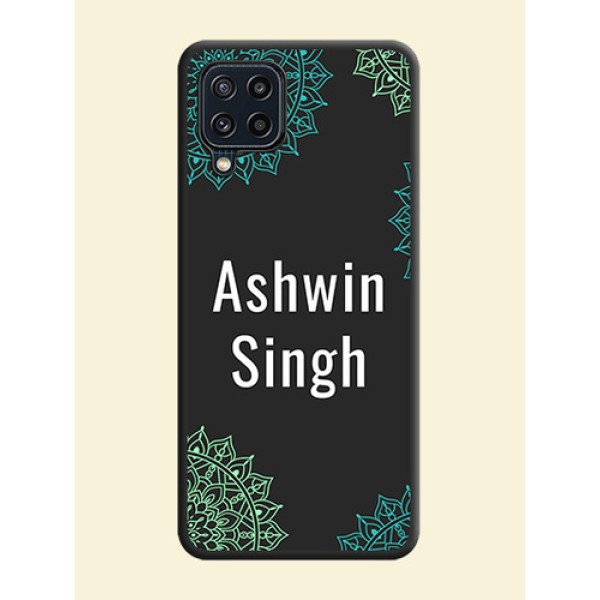 Your Name with Floral Design on Space Black Custom Soft Matte Back Cover - Galaxy M32 4G Prime Edition