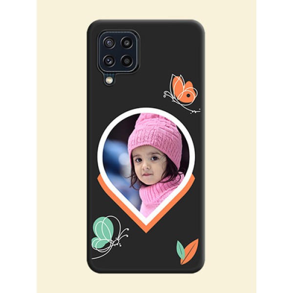 Upload Pic With Simple Butterly Design On Space Black Personalized Soft Matte Phone Covers -Samsung Galaxy M32 4G Prime Edition Upload Pic With Simple Butterly Design On Space Black Personalized Soft Matte Phone Covers -Samsung Galaxy M32 4G Prime Edition