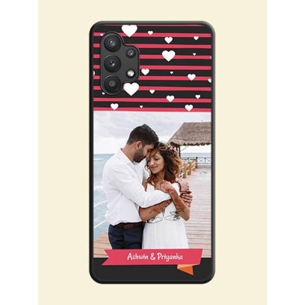 White Color Love Symbols with Pink Lines Pattern on Space Black Custom Soft Matte Phone Cases - Galaxy M32 5G White Color Love Symbols with Pink Lines Pattern on Space Black Custom Soft Matte Phone Cases - Galaxy M32 5G