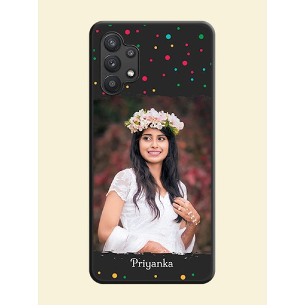 Multicolor Dotted Pattern with Text on Space Black Custom Soft Matte Phone Back Cover - Galaxy M32 5G Multicolor Dotted Pattern with Text on Space Black Custom Soft Matte Phone Back Cover - Galaxy M32 5G