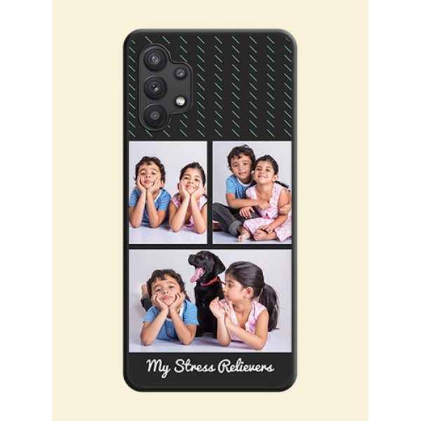 Cross Dotted Pattern with 2 Image Holder on Personalised Space Black Soft Matte Cases - Galaxy M32 5G Cross Dotted Pattern with 2 Image Holder on Personalised Space Black Soft Matte Cases - Galaxy M32 5G