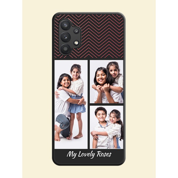 Wave Pattern with 3 Image Holder on Space Black Custom Soft Matte Back Cover - Galaxy M32 5G Wave Pattern with 3 Image Holder on Space Black Custom Soft Matte Back Cover - Galaxy M32 5G