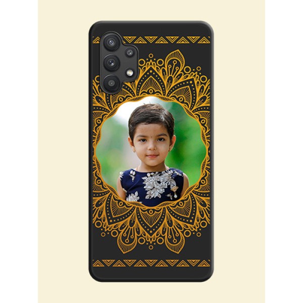 Round Image with Floral Design on Photo on Space Black Soft Matte Mobile Cover - Galaxy M32 5G Round Image with Floral Design on Photo on Space Black Soft Matte Mobile Cover - Galaxy M32 5G
