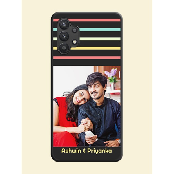Color Stripes with Photo and Text on Photo on Space Black Soft Matte Mobile Case - Galaxy M32 5G Color Stripes with Photo and Text on Photo on Space Black Soft Matte Mobile Case - Galaxy M32 5G