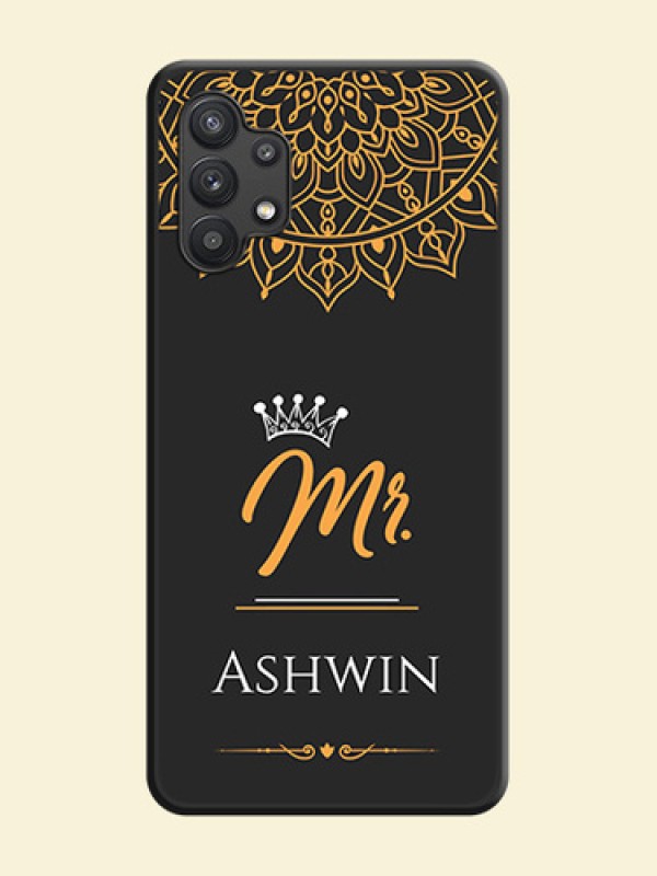 Mr Name with Floral Design on Personalised Space Black Soft Matte Cases - Galaxy M32 5G
