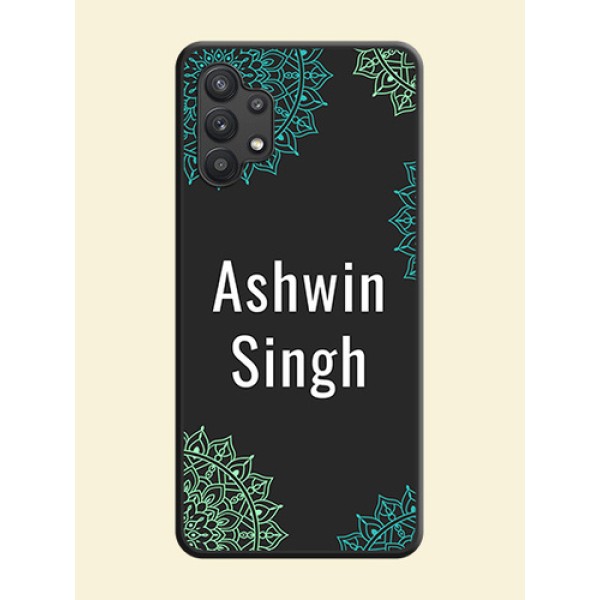 Your Name with Floral Design on Space Black Custom Soft Matte Back Cover - Galaxy M32 5G