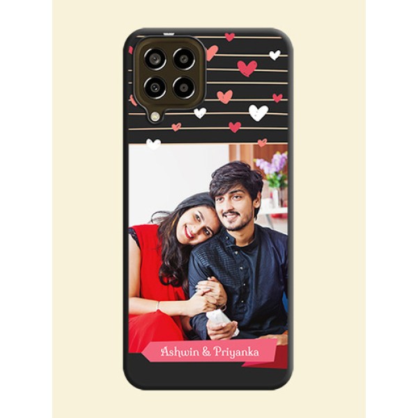 Love Pattern with Name on Pink Ribbon on Photo on Space Black Soft Matte Back Cover - Galaxy M33 5G Love Pattern with Name on Pink Ribbon on Photo on Space Black Soft Matte Back Cover - Galaxy M33 5G