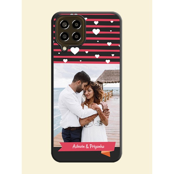 White Color Love Symbols with Pink Lines Pattern on Space Black Custom Soft Matte Phone Cases - Galaxy M33 5G White Color Love Symbols with Pink Lines Pattern on Space Black Custom Soft Matte Phone Cases - Galaxy M33 5G