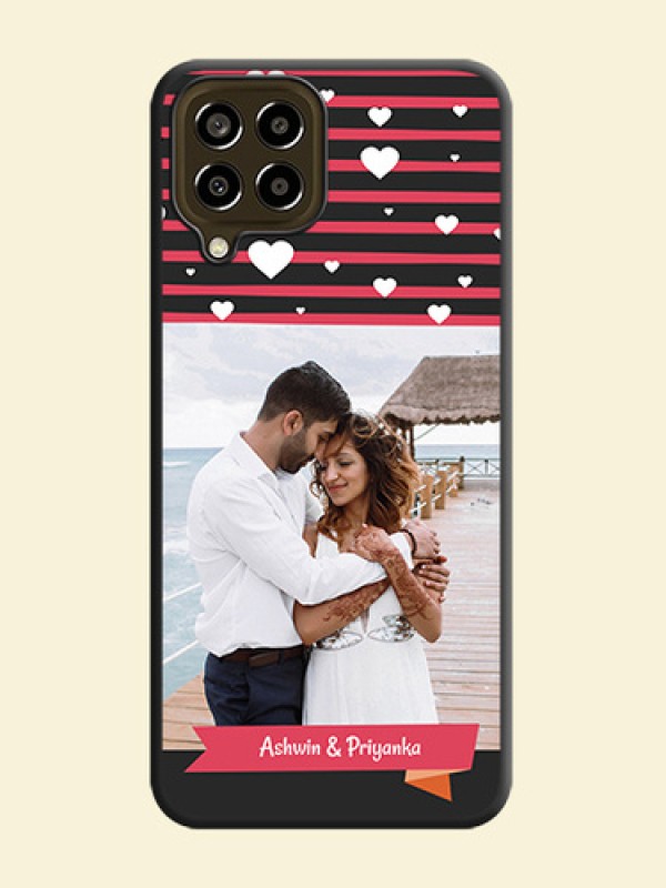 White Color Love Symbols with Pink Lines Pattern on Space Black Custom Soft Matte Phone Cases - Galaxy M33 5G