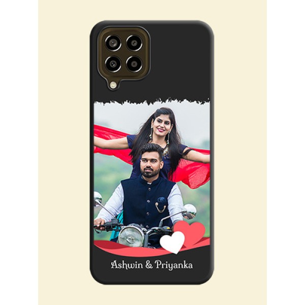 Pin Color Love Shaped Ribbon Design with Text on Space Black Custom Soft Matte Phone Back Cover - Galaxy M33 5G Pin Color Love Shaped Ribbon Design with Text on Space Black Custom Soft Matte Phone Back Cover - Galaxy M33 5G