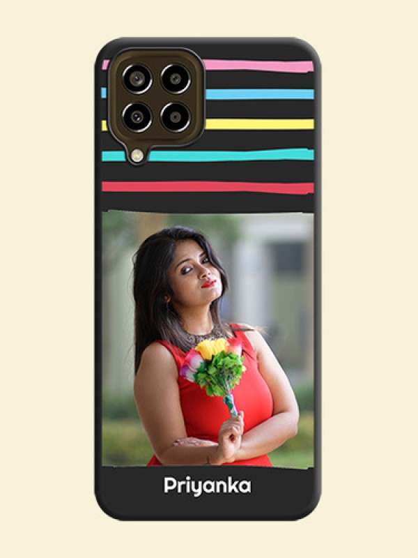 Multicolor Lines with Image on Space Black Personalized Soft Matte Phone Covers - Galaxy M33 5G