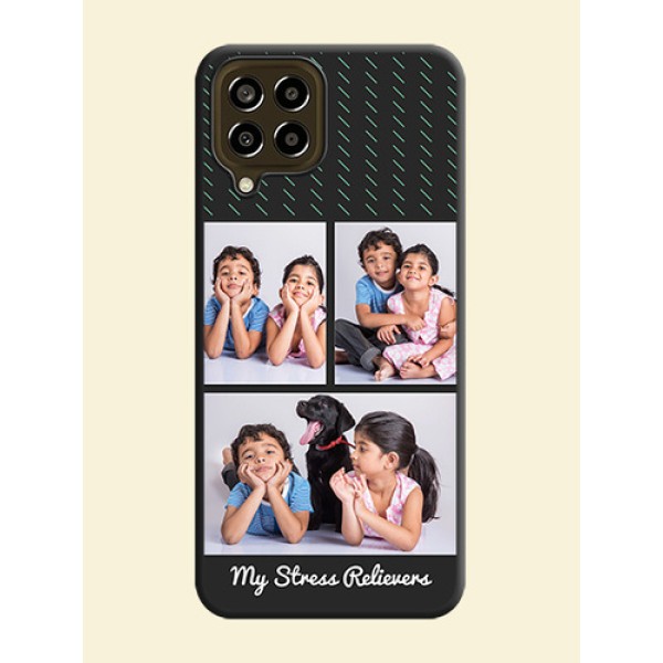 Cross Dotted Pattern with 2 Image Holder on Personalised Space Black Soft Matte Cases - Galaxy M33 5G Cross Dotted Pattern with 2 Image Holder on Personalised Space Black Soft Matte Cases - Galaxy M33 5G