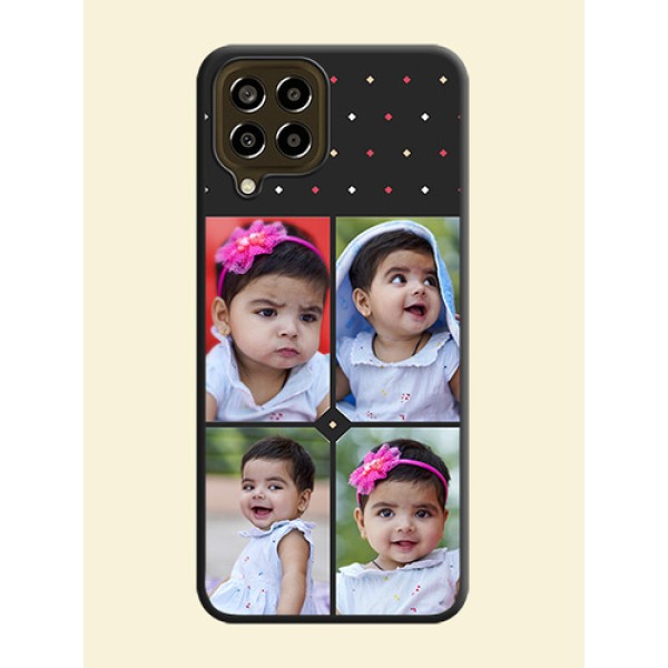 Multicolor Dotted Pattern with 4 Image Holder on Space Black Custom Soft Matte Phone Cases - Galaxy M33 5G Multicolor Dotted Pattern with 4 Image Holder on Space Black Custom Soft Matte Phone Cases - Galaxy M33 5G
