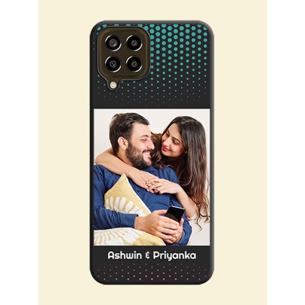Faded Dots with Grunge Photo Frame and Text on Space Black Custom Soft Matte Phone Cases - Galaxy M33 5G Faded Dots with Grunge Photo Frame and Text on Space Black Custom Soft Matte Phone Cases - Galaxy M33 5G