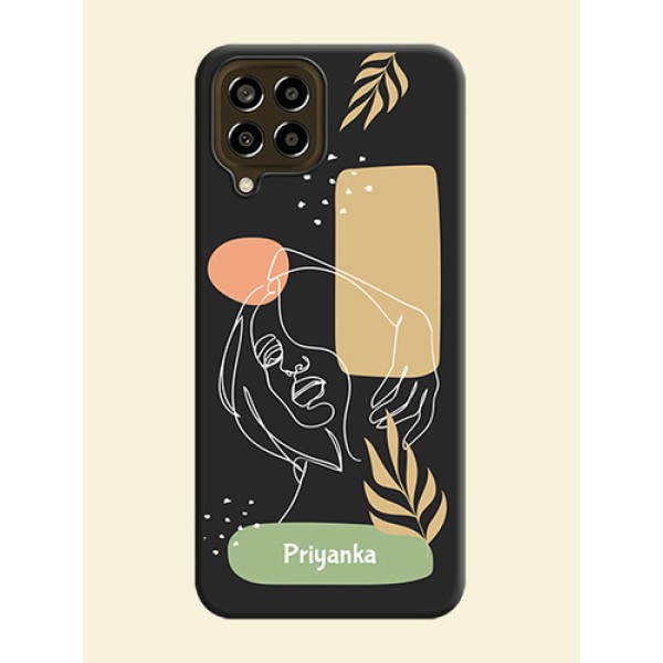 Custom Text With Line Art Of Women & Leaves Design On Space Black Personalized Soft Matte Phone Covers -Samsung Galaxy M33 5G