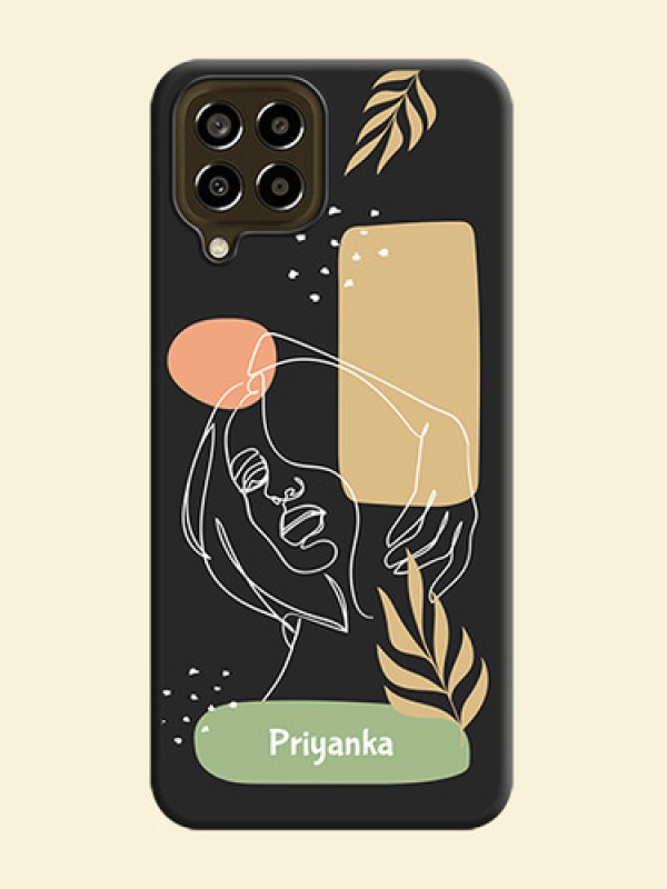 Custom Text With Line Art Of Women & Leaves Design On Space Black Personalized Soft Matte Phone Covers -Samsung Galaxy M33 5G