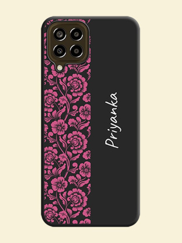 Pink Floral Pattern Design With Custom Text On Space Black Personalized Soft Matte Phone Covers -Samsung Galaxy M33 5G