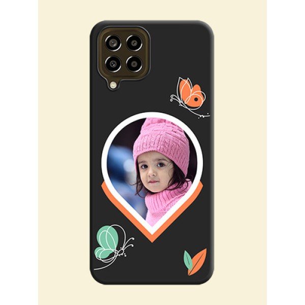 Upload Pic With Simple Butterly Design On Space Black Personalized Soft Matte Phone Covers -Samsung Galaxy M33 5G Upload Pic With Simple Butterly Design On Space Black Personalized Soft Matte Phone Covers -Samsung Galaxy M33 5G