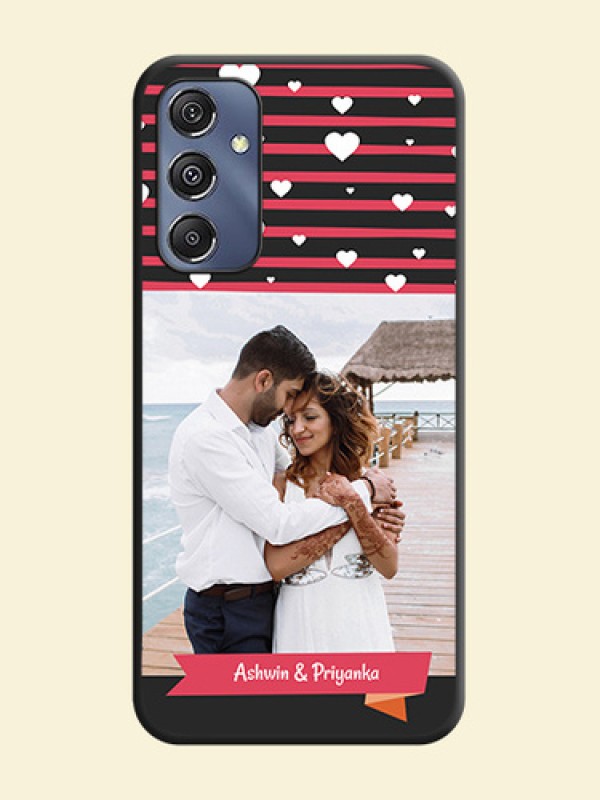 White Color Love Symbols with Pink Lines Pattern on Space Black Custom Soft Matte Phone Cases - Galaxy M34 5G