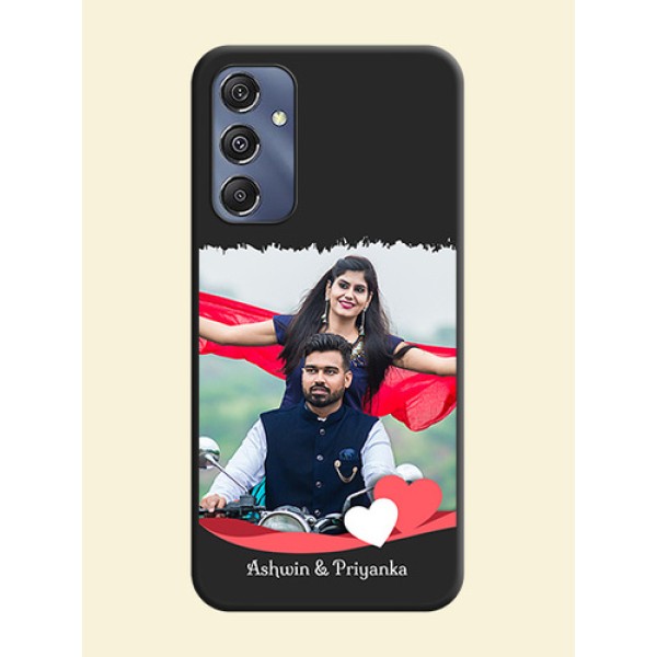 Pink Color Love Shaped Ribbon Design with Text on Space Black Custom Soft Matte Phone Back Cover - Galaxy M34 5G Pink Color Love Shaped Ribbon Design with Text on Space Black Custom Soft Matte Phone Back Cover - Galaxy M34 5G