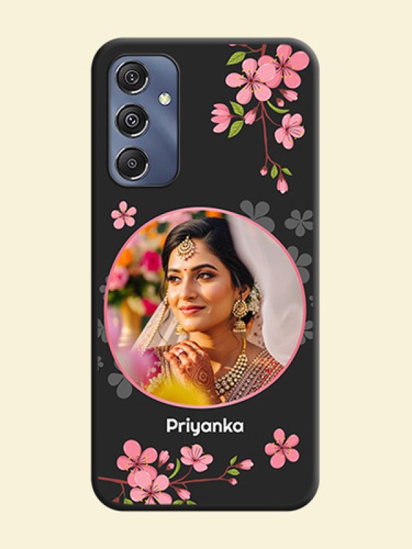 Round Image with Pink Color Floral Design - Photo on Space Black Soft Matte Back Cover - Galaxy M34 5G