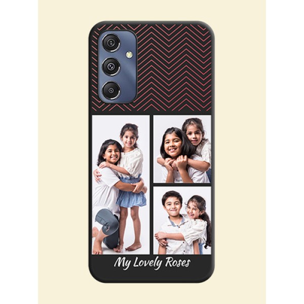 Wave Pattern with 3 Image Holder on Space Black Custom Soft Matte Back Cover - Galaxy M34 5G Wave Pattern with 3 Image Holder on Space Black Custom Soft Matte Back Cover - Galaxy M34 5G