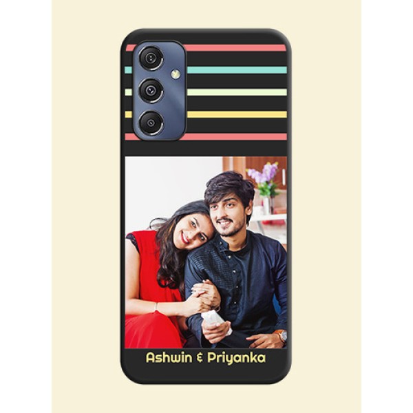 Color Stripes with Photo and Text - Photo on Space Black Soft Matte Mobile Case - Galaxy M34 5G Color Stripes with Photo and Text - Photo on Space Black Soft Matte Mobile Case - Galaxy M34 5G