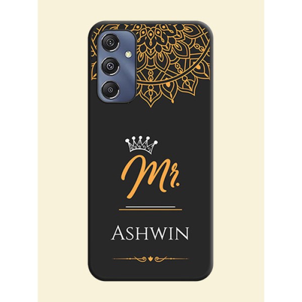 Mr Name with Floral Design on Personalised Space Black Soft Matte Cases - Galaxy M34 5G