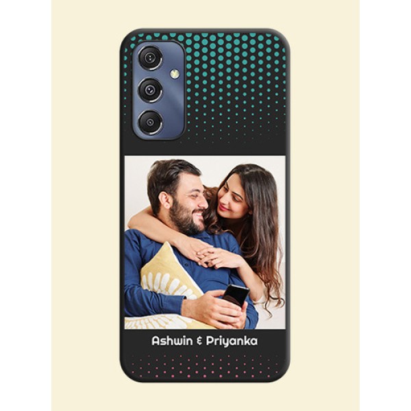Faded Dots with Grunge Photo Frame and Text on Space Black Custom Soft Matte Phone Cases - Galaxy M34 5G Faded Dots with Grunge Photo Frame and Text on Space Black Custom Soft Matte Phone Cases - Galaxy M34 5G