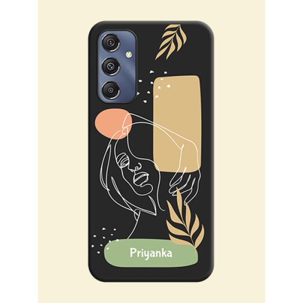 Custom Text With Line Art Of Women & Leaves Design On Space Black Personalized Soft Matte Phone Covers - Galaxy M34 5G Custom Text With Line Art Of Women & Leaves Design On Space Black Personalized Soft Matte Phone Covers - Galaxy M34 5G