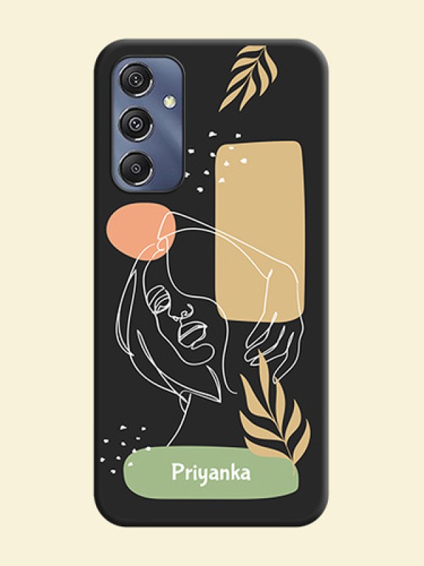 Custom Text With Line Art Of Women & Leaves Design On Space Black Personalized Soft Matte Phone Covers - Galaxy M34 5G