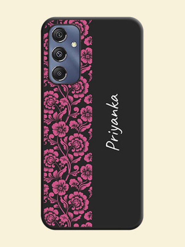Pink Floral Pattern Design With Custom Text On Space Black Personalized Soft Matte Phone Covers - Galaxy M34 5G