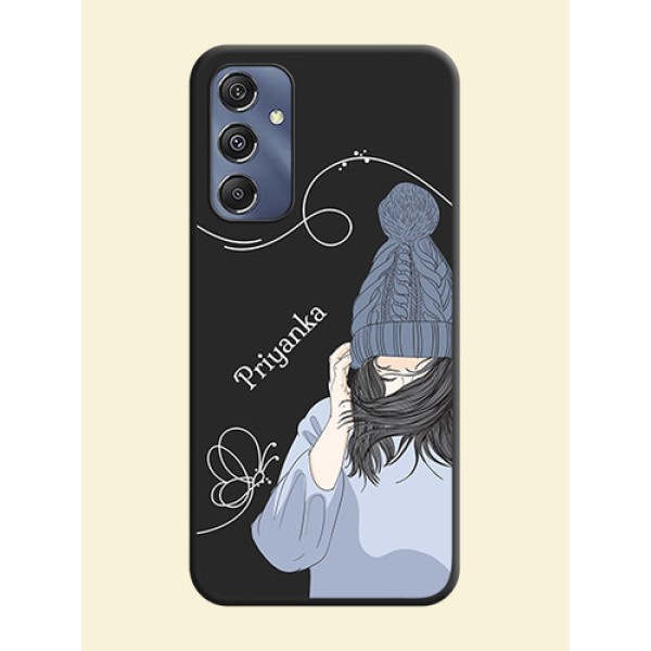 Girl With Blue Winter Outfiit Custom Text Design On Space Black Personalized Soft Matte Phone Covers - Galaxy M34 5G Girl With Blue Winter Outfiit Custom Text Design On Space Black Personalized Soft Matte Phone Covers - Galaxy M34 5G