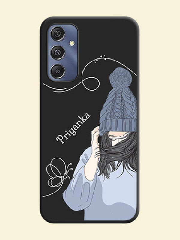 Girl With Blue Winter Outfiit Custom Text Design On Space Black Personalized Soft Matte Phone Covers - Galaxy M34 5G