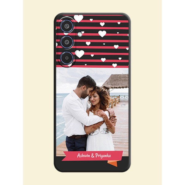 White Color Love Symbols with Pink Lines Pattern On Space Black Custom Soft Matte Mobile Back Cover - Samsung Galaxy M35 5G