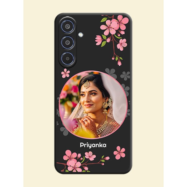 Round Image with Pink Color Floral Design on Photo On Space Black Custom Soft Matte Mobile Back Cover - Samsung Galaxy M35 5G Round Image with Pink Color Floral Design on Photo On Space Black Custom Soft Matte Mobile Back Cover - Samsung Galaxy M35 5G