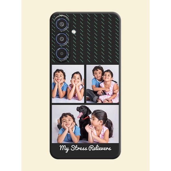 Cross Dotted Pattern with 2 Image Holder On Space Black Custom Soft Matte Mobile Back Cover - Samsung Galaxy M35 5G Cross Dotted Pattern with 2 Image Holder On Space Black Custom Soft Matte Mobile Back Cover - Samsung Galaxy M35 5G