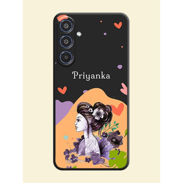 Namecase For Her With Fancy Lady Image On Space Black Custom Soft Matte Mobile Back Cover - Samsung Galaxy M35 5G Namecase For Her With Fancy Lady Image On Space Black Custom Soft Matte Mobile Back Cover - Samsung Galaxy M35 5G