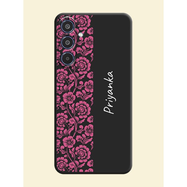 Pink Floral Pattern Design With Custom Text On Space Black Custom Soft Matte Mobile Back Cover - Samsung Galaxy M35 5G Pink Floral Pattern Design With Custom Text On Space Black Custom Soft Matte Mobile Back Cover - Samsung Galaxy M35 5G