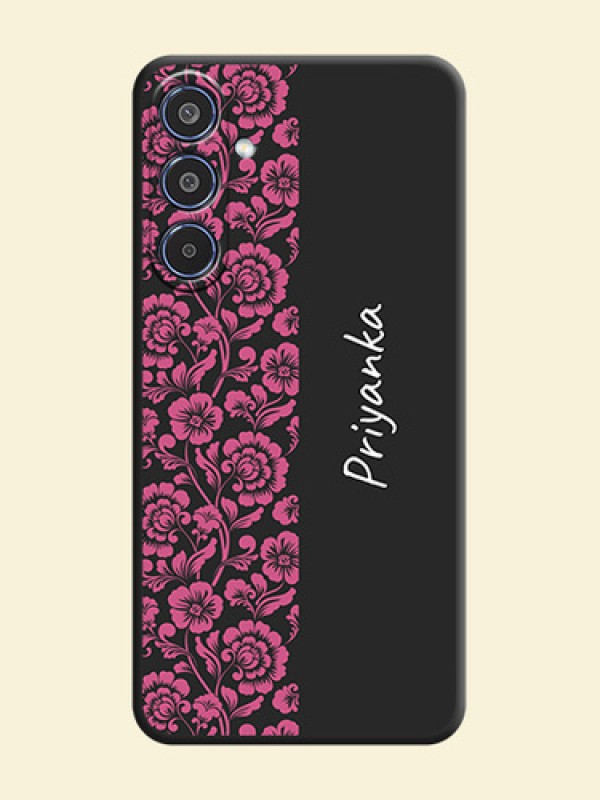 Pink Floral Pattern Design With Custom Text On Space Black Custom Soft Matte Mobile Back Cover - Samsung Galaxy M35 5G