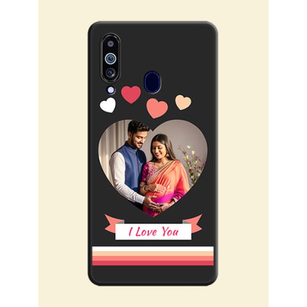Love Shaped Photo with Colorful Stripes on Personalised Space Black Soft Matte Cases - Galaxy M40
